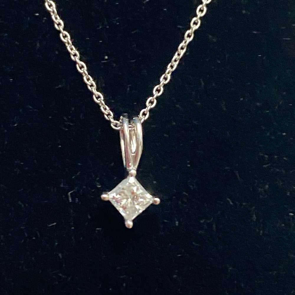14k Diamond Solitaire Princess Necklace